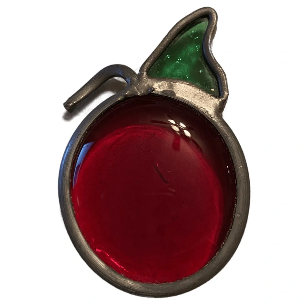 Vintage Stained Glass Cherry Christmas Ornament Sun Catcher Handmade Lead Glass